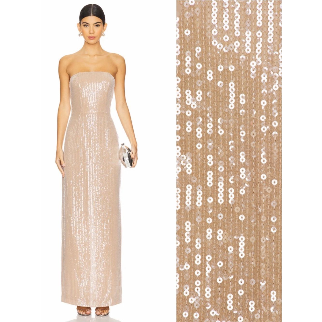 Nwt Retrofete Ember Dress In Latte Sequins Gown Large Revolve